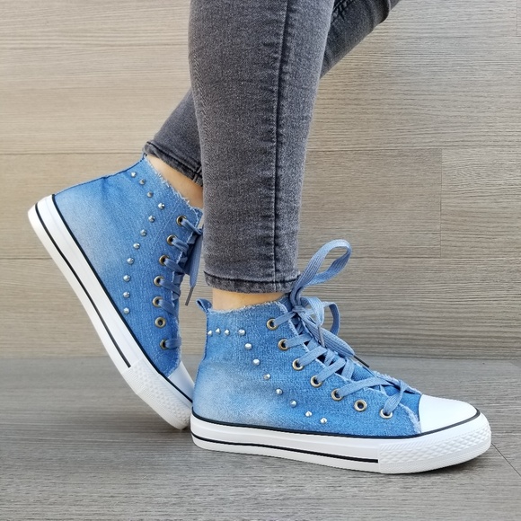 Shoes - Jean High Top Fashion Sneakers W/ Metal Studs-D